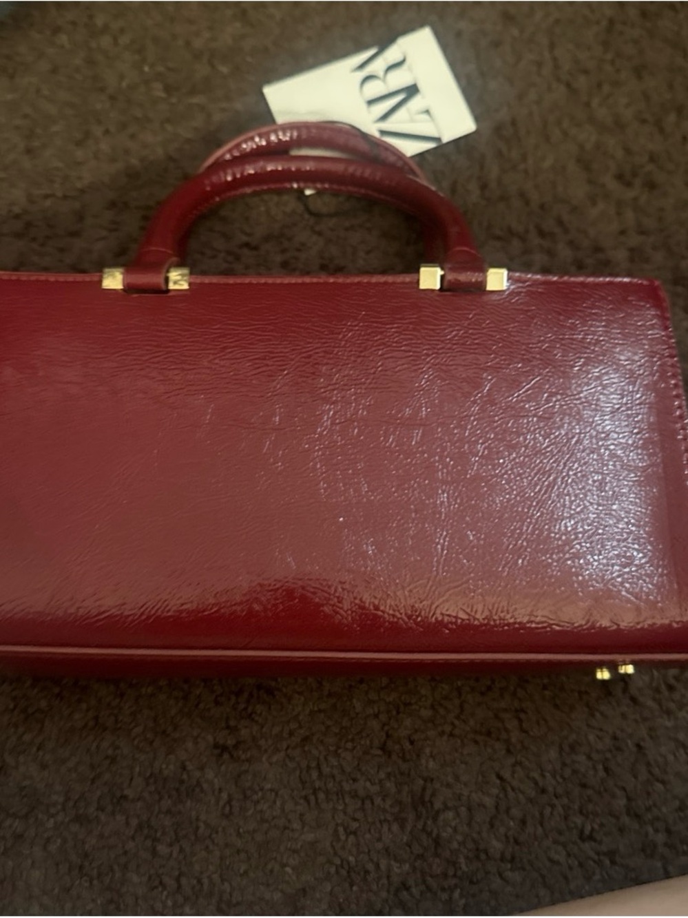 Zara Patent Top-Handle Satchel in Burgundy